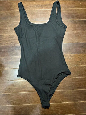 Black Ribbed One-Piece Swimsuit Size Small Like New